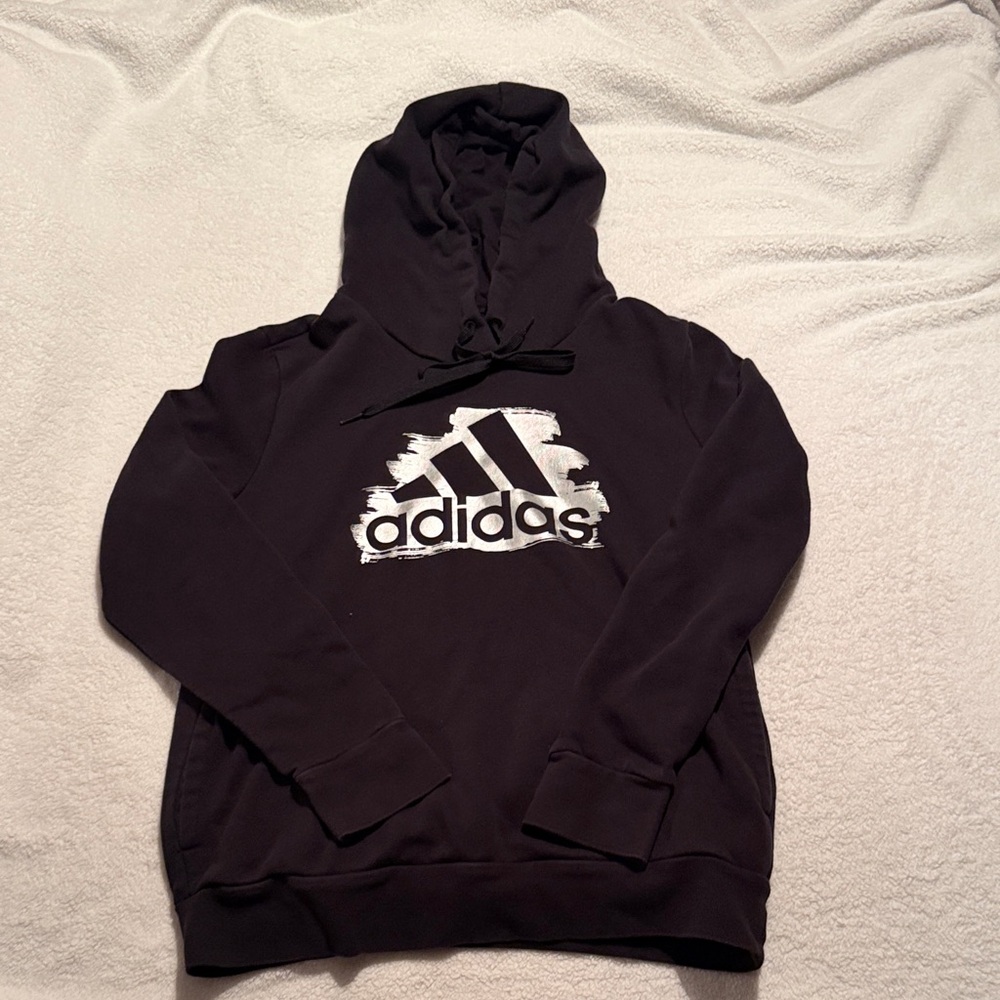 Adidas Men's Black and White Logo Hoodie